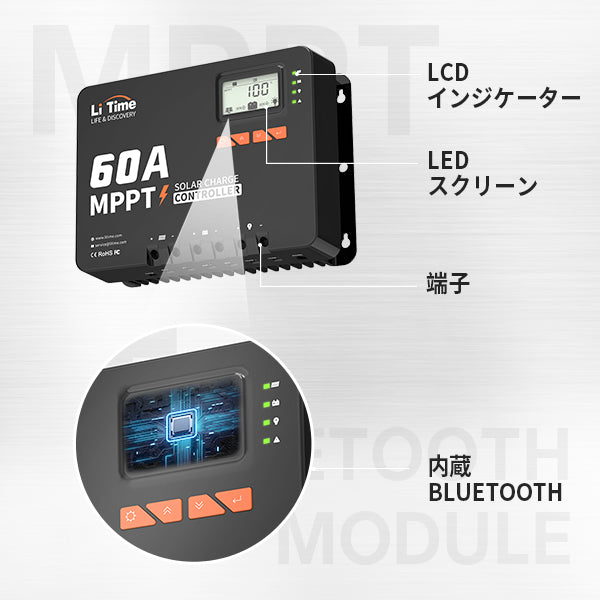 LiTime60A  MPPT チャージコントローラーはBluetooth付き