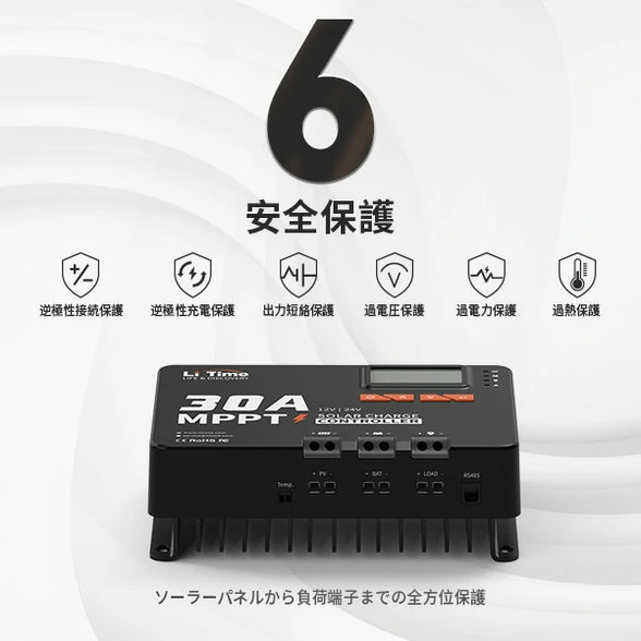 30A MPPT ソーラーチャージコントローラーは安全保護付き