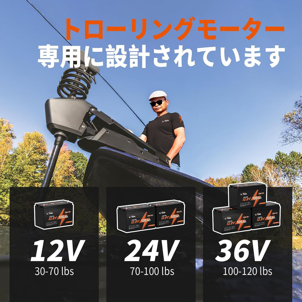 LiTime 12V 100Ah エレキモーター用リン酸鉄リチウムイオンバッテリー