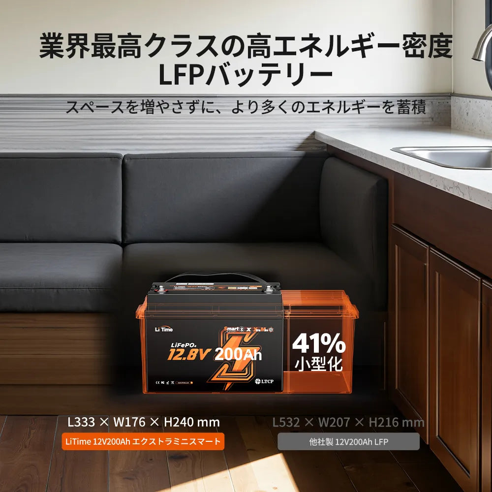 12V200Ah Xtra Mini Bluetooth付きリン酸鉄リチウムイオンバッテリー