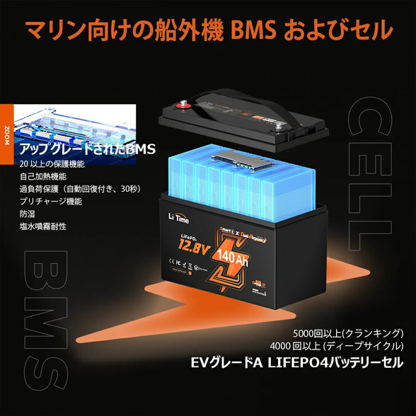 マリン向けの船外機BMS付き船舶用バッテリー