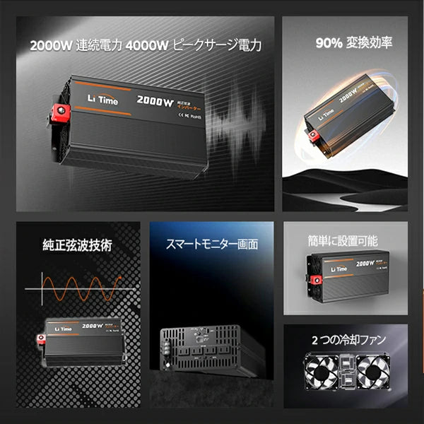 LiTime 12V 2000W正弦波インバーター｜高効率DC AC変換＆車中泊
