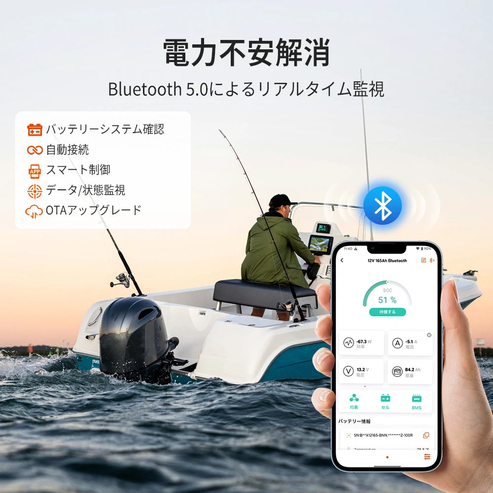 LiTimeアプリで状態確認できるBluetooth対応12v バッテリー