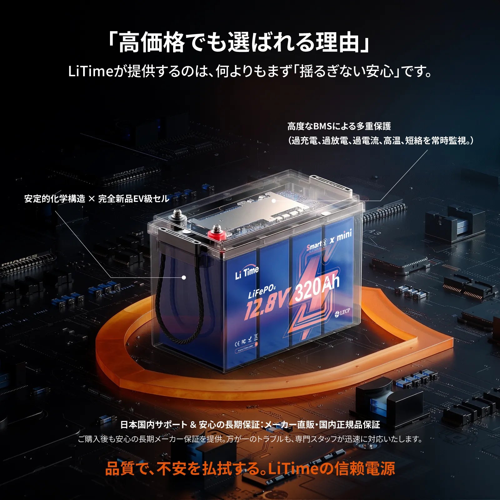 LiTime 12V 320Ah Mini Bluetooth付き バッテリー｜大容量・軽量 