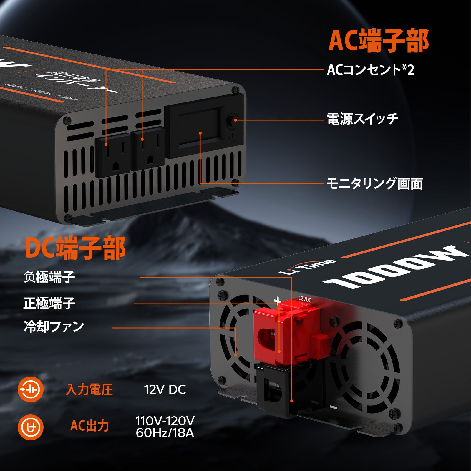 LiTime 12V1000W 純正弦波 インバーター 正弦波2000W(瞬間出力) – LiTime-JP