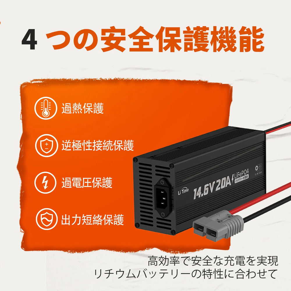 安全保護機能付き14.6V 20Aバッテリーチャージャー