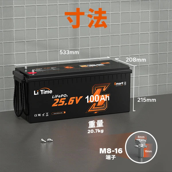 24V 100Ah Bluetooth内蔵 リン酸鉄リチウムイオンバッテリー – LiTime-JP