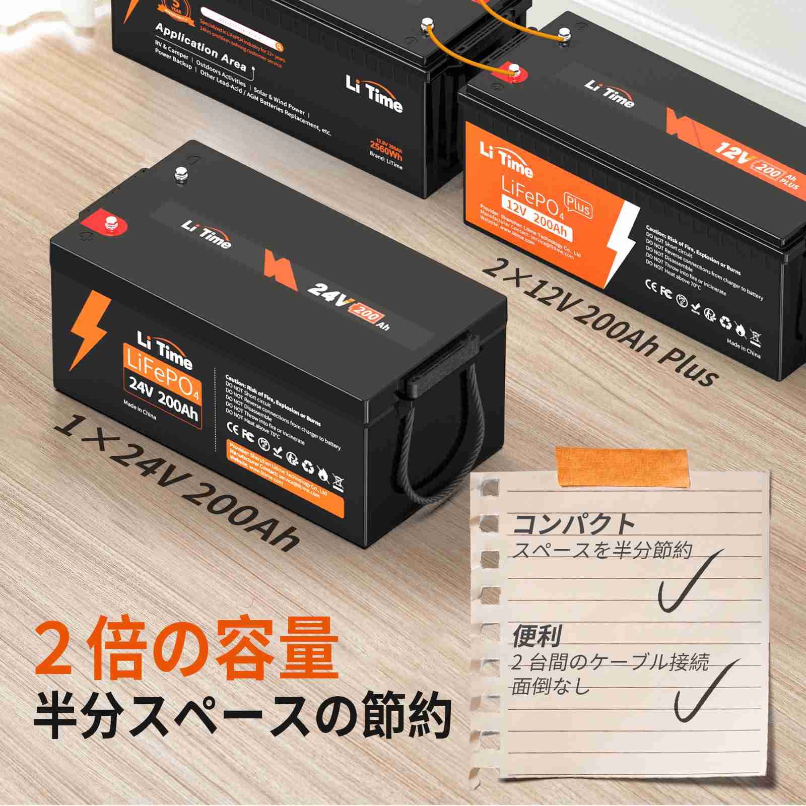 LiTime 24V200Ah リン酸鉄リチウムイオンバッテリー 5120Wh LiFePO4 バッテリー